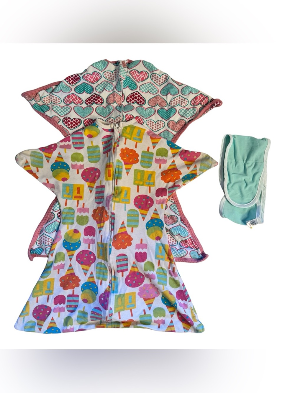 Sleeping Baby Zipadee-Zip transition swaddles sleep sacks ice cream hearts strap